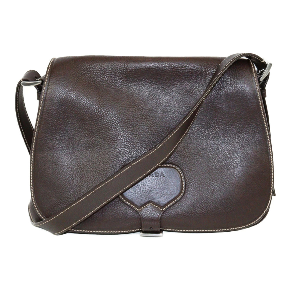 PRADA Shoulder Bag Brown Leather Messenger